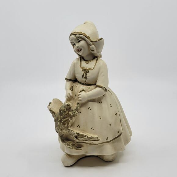 Vintage Antique Chalkware Dutch Girl with Goose Figure Figurine Sculpture - Picture 7 of 9